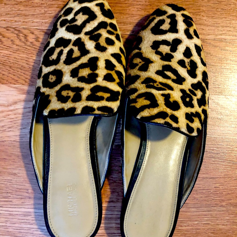 Michael Kors leopard print leather slip on shoes